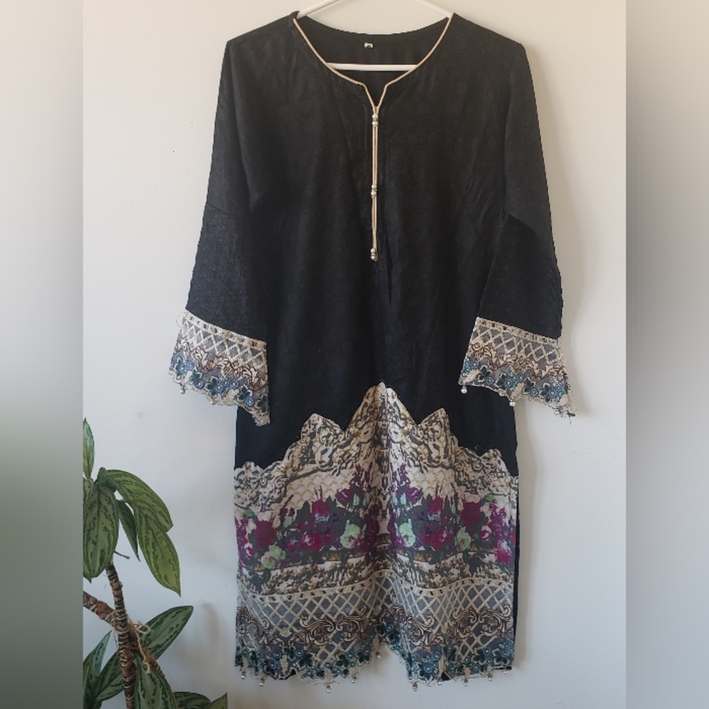 Black Embroidered Top/ Kurta